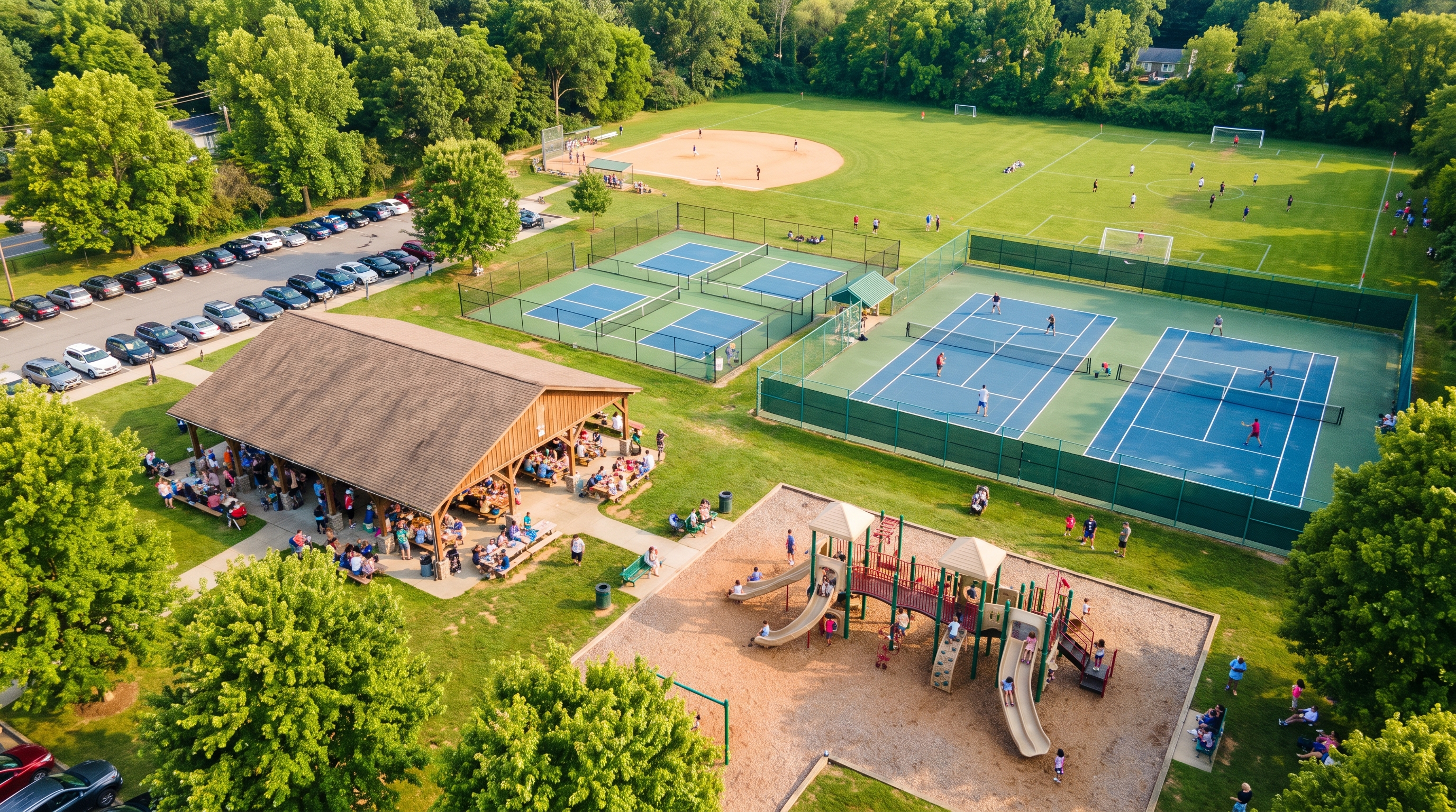 Fields, courts, rooms, and pavilions